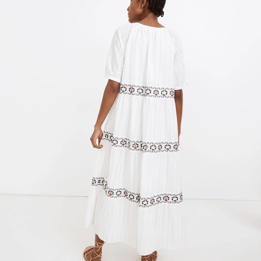 Madewell Embroidered Keyhole Tiered Midi Dress in Stripe - Picture 2 of 10
